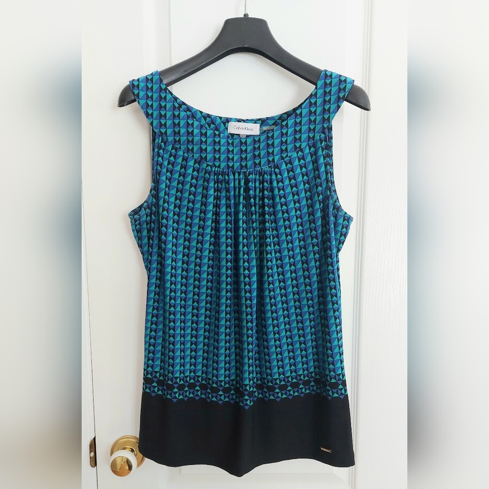 Calvin Klein Teal and Blue Geometric Sleeveless Camisole